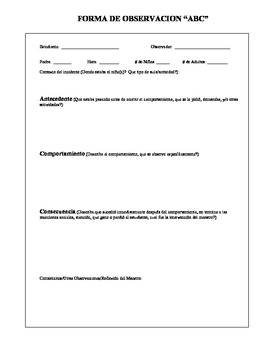 Preview of Observation Form ABC To Record Child's Behavior-Spanish