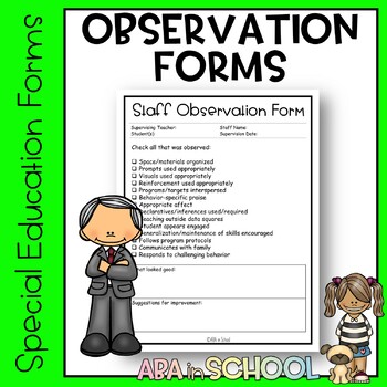 Preview of Observation Forms for Staff and Students for FBA or Teacher Evaluations