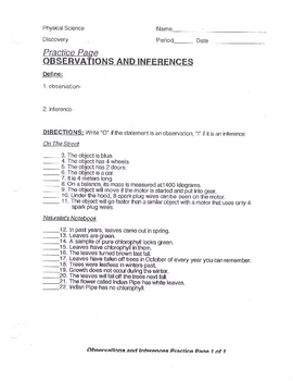 Preview of Observation & Inference Worksheet