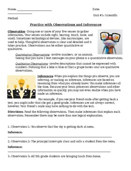 Observation Inference Worksheet By Ask Why Teachers Pay Teachers