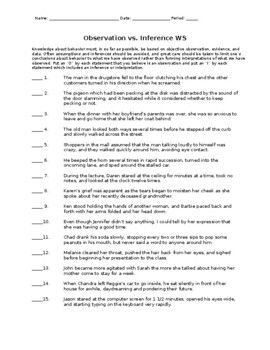 Preview of Observation vs Inference Worksheet with Key