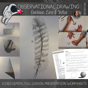 Preview of High School Art Lesson - Observational Drawing Lesson - Contour Line & Value