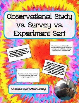Preview of Observational Study vs. Survey vs. Experiment Sort