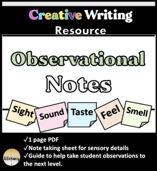 Preview of Observational note sheet for creative writing
