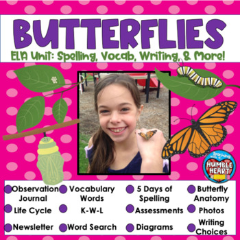 Preview of Butterflies Unit: Spelling, Vocabulary, Observation Journal & More