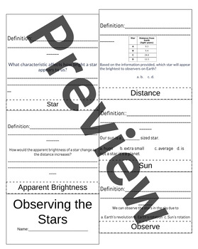 Preview of Observing the Stars Vocab Flip Book