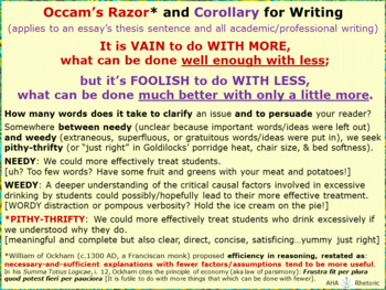 Preview of Occam’s Razor and Corollary for Writing: Use enough words but not too many