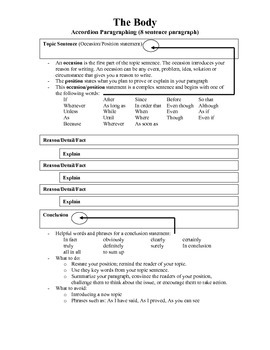 Occasion Position Paragraph Worksheet/Guide by Energy and Sciences