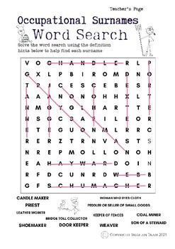 Preview of Occupational Surname Word Search