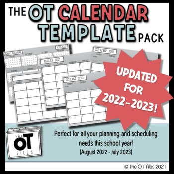 Preview of Occupational Therapy CALENDAR Template Pack Printable (22-23)