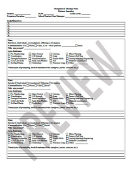 Preview of Occupational Therapy Daily Note Documentation- Distance Learning | Teletherapy