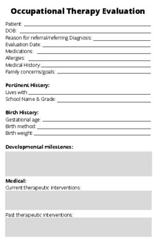 Preview of Occupational Therapy Evaluation (Editable PDF)