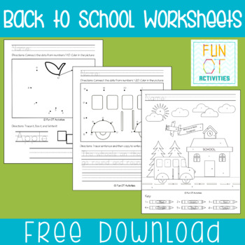 Preview of Free Back to School Worksheets Color by Number,  Connect the Dots, Box & Write