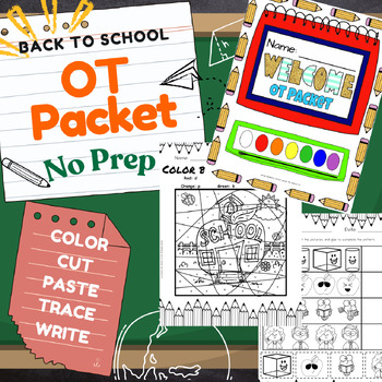 Preview of Occupational Therapy (OT)  Back to School Color, Trace, Write, & Cut Packet