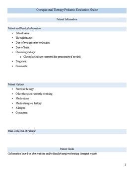 Preview of Occupational Therapy Pediatric Evaluation Guide