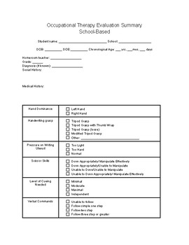 Preview of Occupational Therapy School-Based Evaluation Summary Report