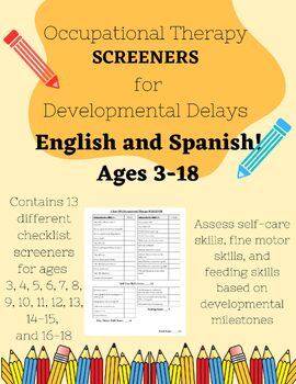 Preview of Occupational Therapy Screener Checklists for Ages 3-18- English and Spanish