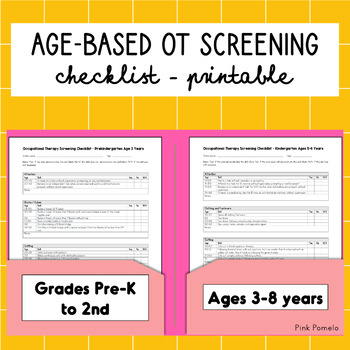 Preview of Age-based occupational therapy screening checklist - printable