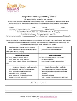 Preview of Occupational Therapy Screening Request Form