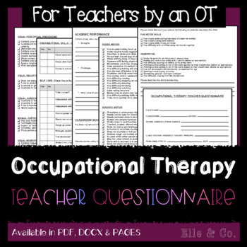 Preview of Occupational Therapy Teacher Questionnaire