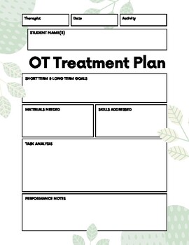 Preview of Occupational Therapy Treatment Plan