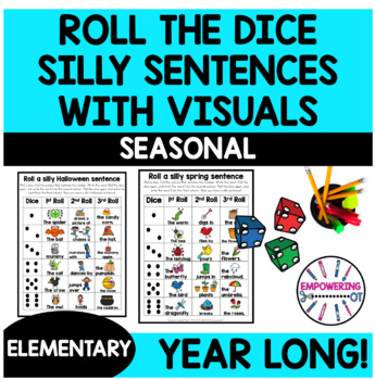 Preview of Roll a dice SILLY SENTENCES WITH VISUALS & HANDWRITING! Occupational therapy
