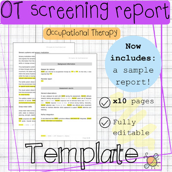 Preview of Occupational therapy screener assessment report template | OT