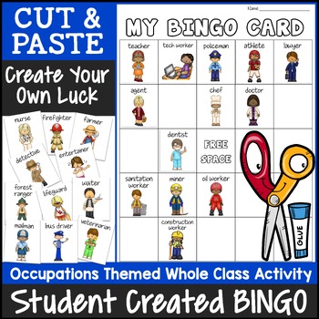 Preview of Occupations Bingo Game | Cut and Paste Activities Jobs Bingo Game