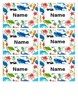 Preview of Ocean Amimal Theme Editable Name Tags Locker Labels Book Bin Cubby for Classroom