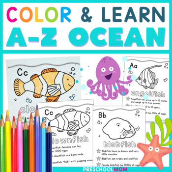 Preview of Ocean Animal Alphabet Coloring & Simple Science Facts