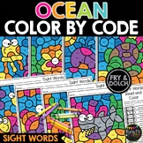 Ocean Animals Color by Code Sight Words No Prep Worksheets