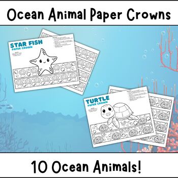 Preview of Ocean Animal Craft Paper Crown | Color Cut and Paste