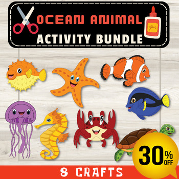 Preview of Ocean Animal Craft Cut & Paste Activity Bundle: Summer Craft Activities