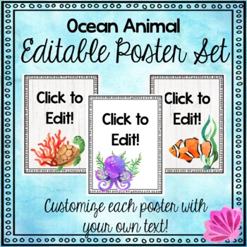 Preview of Ocean Animal EDITABLE Posters Decor Set