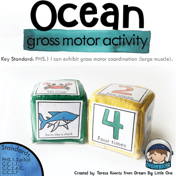 Preview of Ocean Animal Gross Motor Activity Movement Dice or Cards Preschool and Kinders
