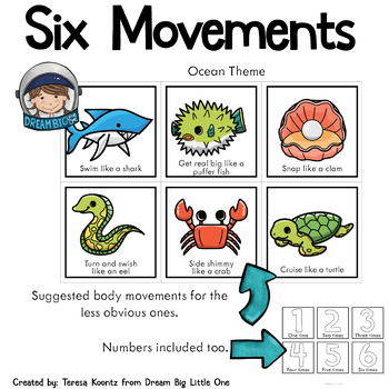 Ocean Animal Gross Motor Activity Movement Dice or Cards Preschool and  Kinders