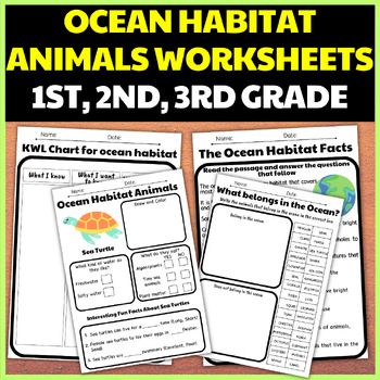Preview of Ocean Animals Habitat Worksheets for 1st, 2nd, 3rd Grade Marine Research Unit