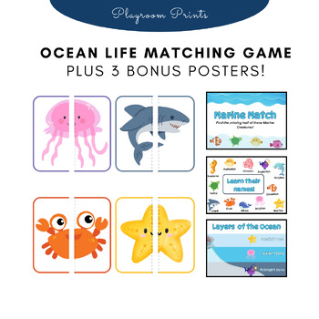 Preview of Ocean Animal Printable Matching Game: Teacher Printables Marine posters