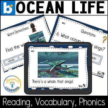 Preview of Ocean Animal Reading Comprehension Boom Cards