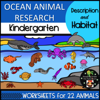 Preview of Kindergarten Ocean Animal Research Project - Description and Habitat Worksheets