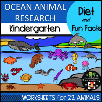 Preview of Kindergarten Ocean Animal Research Project - Diet and Fun Facts Worksheets