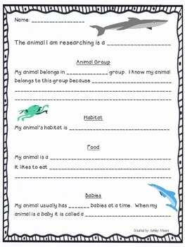 Preview of Ocean Animal Research Graphic Organizer