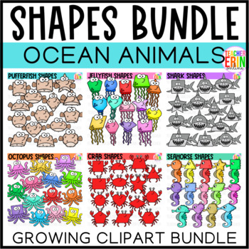 Preview of Ocean Animal Shapes Clipart GROWING BUNDLE #1