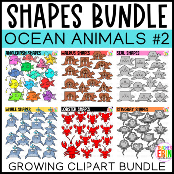 Preview of Ocean Animal Shapes Clipart GROWING BUNDLE #2