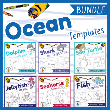 Preview of Ocean Animals Template Set: Printable Sea Creature Outlines for Crafts, Coloring