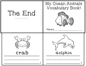Preview of Ocean Animal Vocabulary Writing Practice Mini-Book Reader
