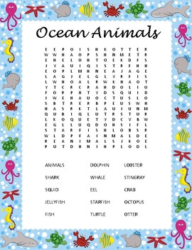 Free Printable Word Search Kids Ocean Animals