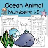 Ocean Animal Worksheets for Learning Numbers 1 -5
