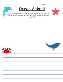 Preview of Ocean Animal Writing Page