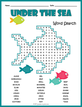 ocean sea marine animals word search puzzle worksheet activity